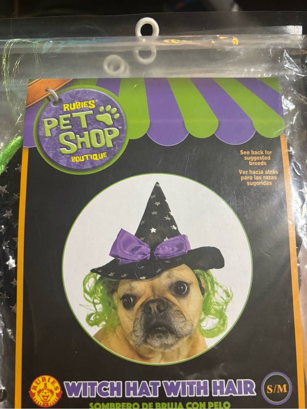 Rubie's Pet Shop Witch Hat with Hair for Dogs - Black & Green (S/M)
